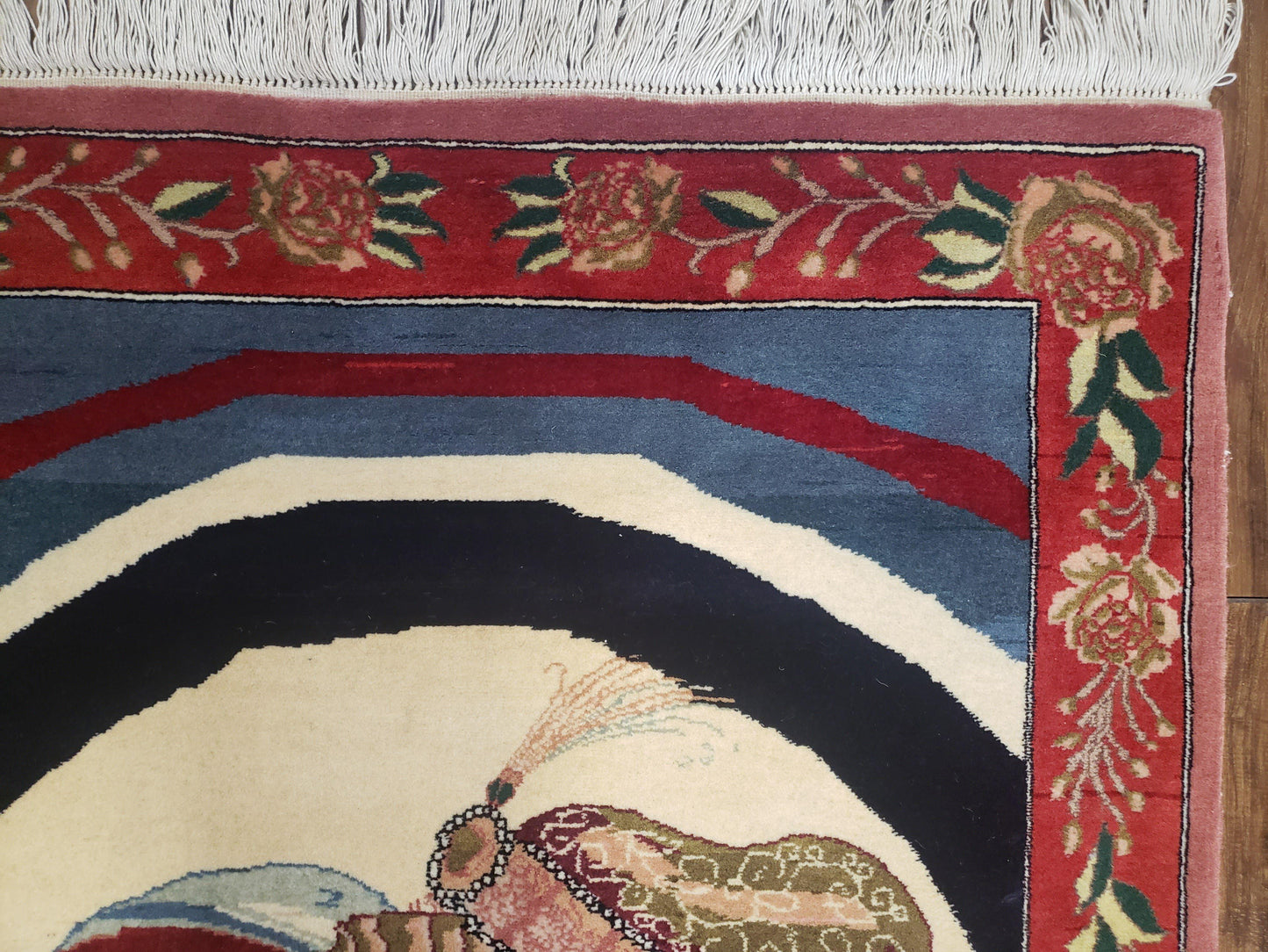 Vintage Small Pictorial Lovers Rug 2.5 x 4, Taj Mahal Indo Persian Rug, Wool Hand-Knotted Indian Rug, King & Queen, Layla and Majnun - Nuvé