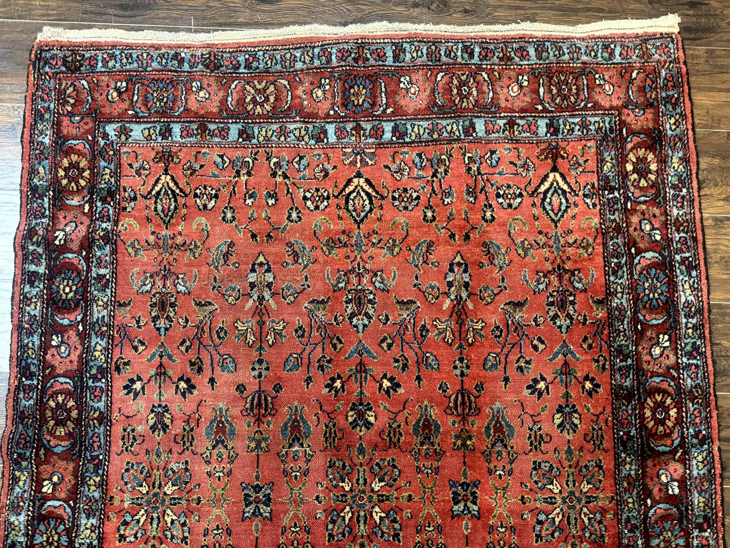 Antique Persian Tribal Rug 5 x 6.6, Tomato Red, Hamadan Angelas Rug - Nuvé