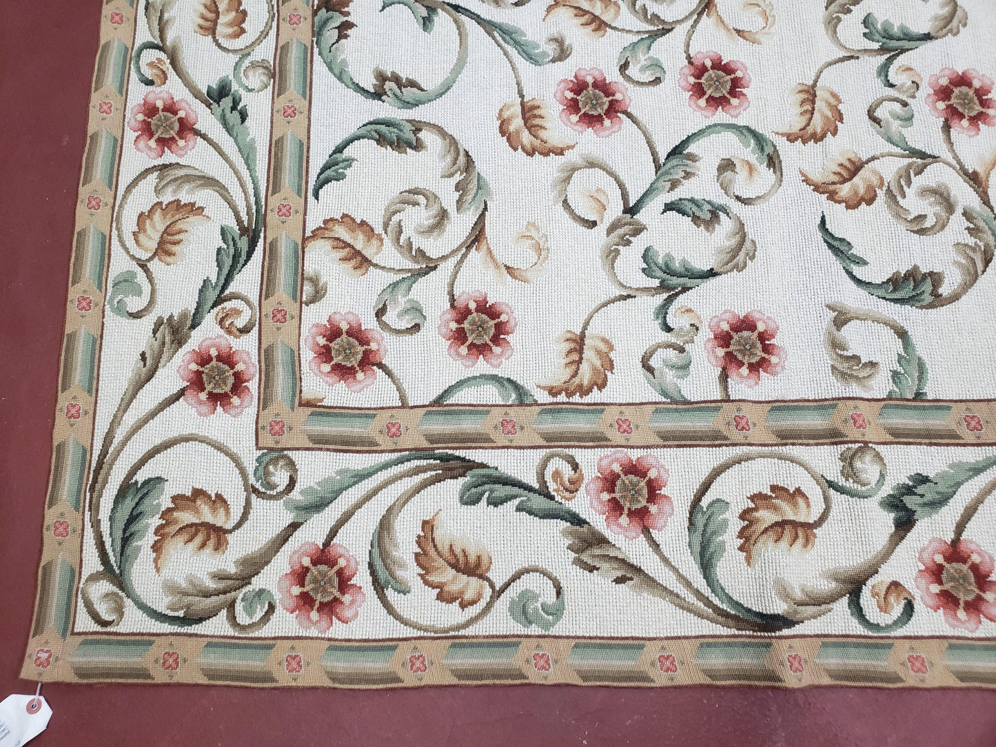 Needlepoint Rug 9x12, European Aubusson Design, Floral Allover Garden Pattern, New Needlepoint Area Rug, Ivory Rug, Hand Woven, Flatweave - Nuvé