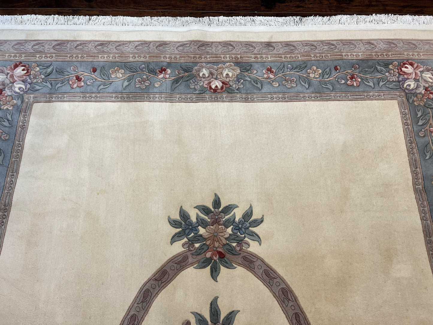 Chinese Carving Rug 8x10, Chinese Wool Carpet 8 x 10, Cream, 120 Line Rug, Vintage Handmade Art Deco Asian Oriental Rug, Aubusson Rug - Nuvé