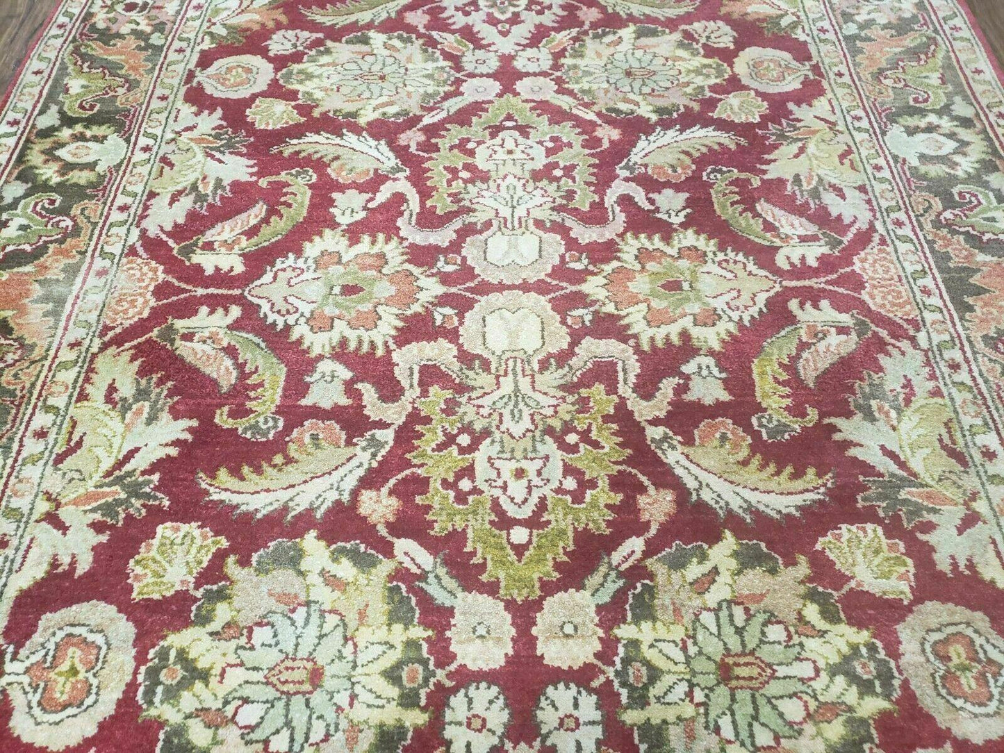 Indo Persian Rug 6x9, Hand Knotted Vintage Indian Sultanabad Agra Wool Rug, Handmade Oriental Carpet 6 x 9, Red Large Floral Design - Nuvé