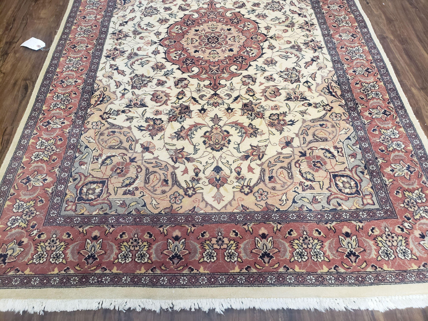4x6 Handmade Top Quality Pakistani Floral Wool Rug Veg Dyes Carpet Beige Salmon - Nuvé