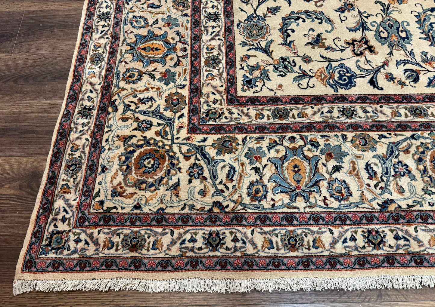 Persian Kashan Rug 10x14, Bone - Beige and Blue, Allover Pattern, Traditional Persian Carpet, Fine 260 KPSI - Nuvé