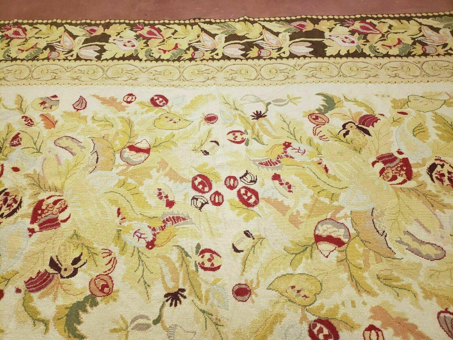 9' X 11' Handmade Chinese Needlepoint Wool Floral Rug Carpet Rose Garden Chic - Nuvé