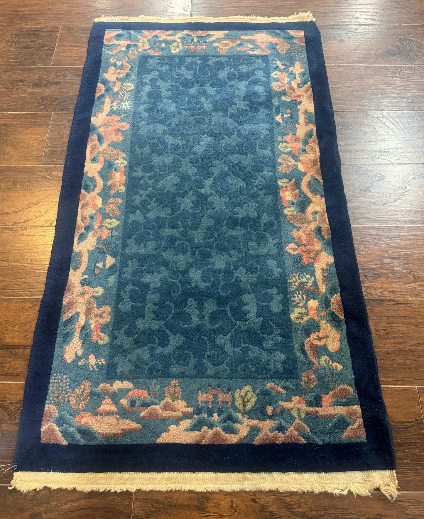 Blue Chinese Wool Rug 2.5 x 4, Peking Rug, Fete Rug, Semi Antique Chinese Carpet - Nuvé