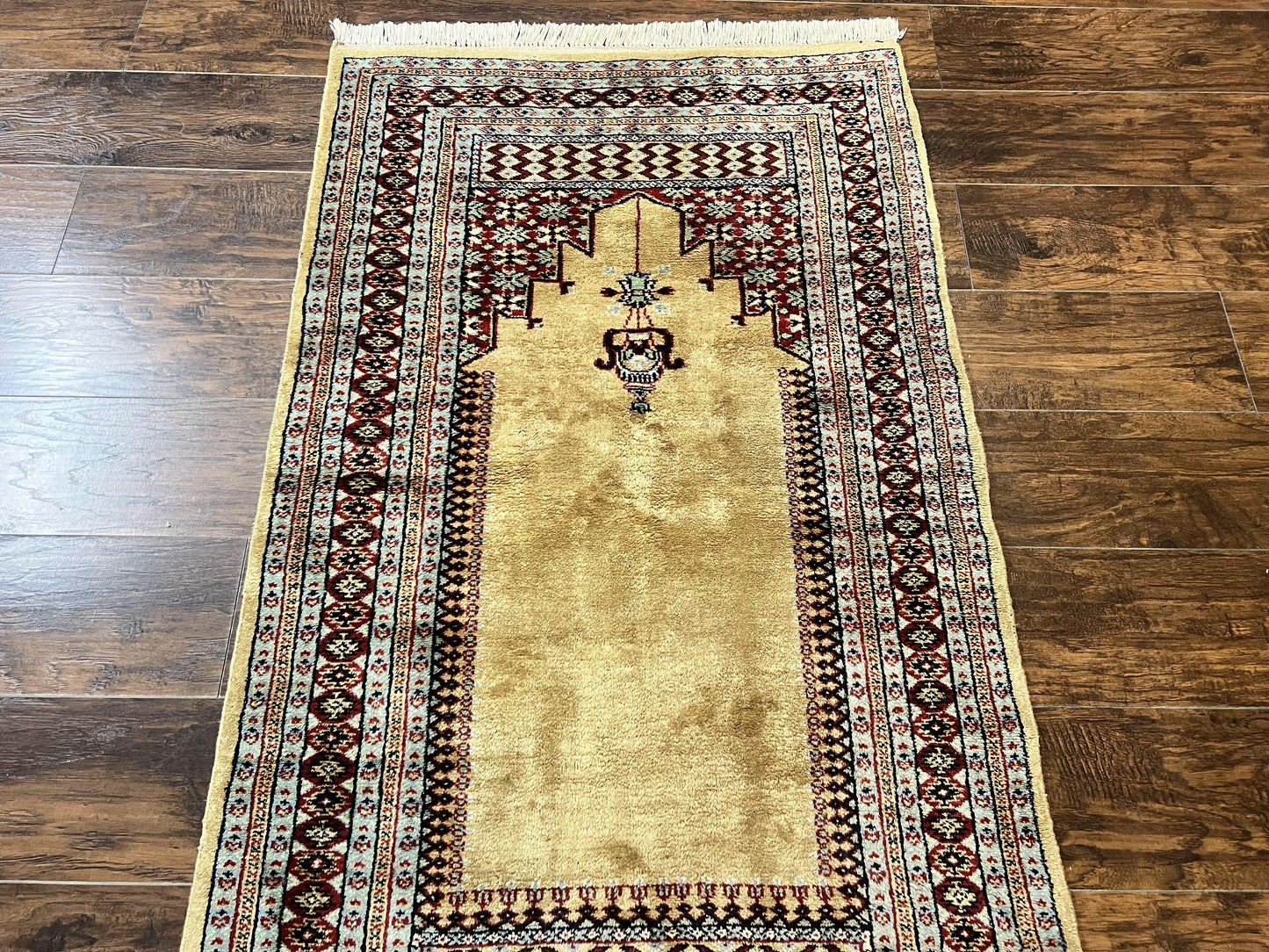Bokhara Prayer Rug 3x5, Pakistani Turkoman Carpet, Tan, Handmade Vintage Wool Carpet - Nuvé