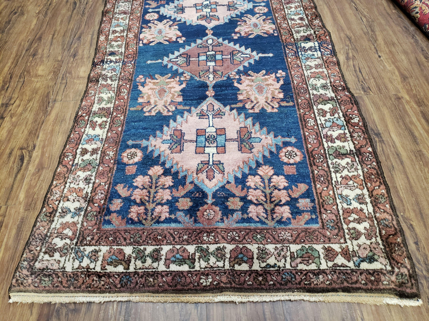 Blue Vintage Persian Hamadan Rug, Wool, Hand-Knotted, 4x6 ft - Nuvé