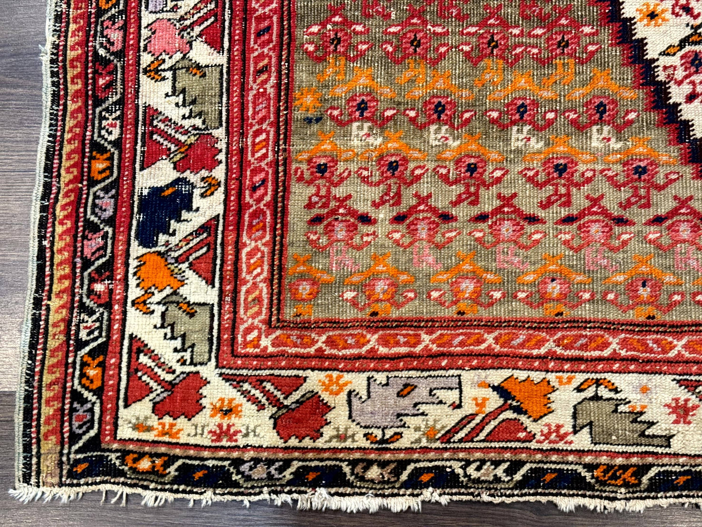 Antique Persian Malayer Rug 4x7, Tribal Senneh Carpet, Geometric, Diamond Design - Nuvé