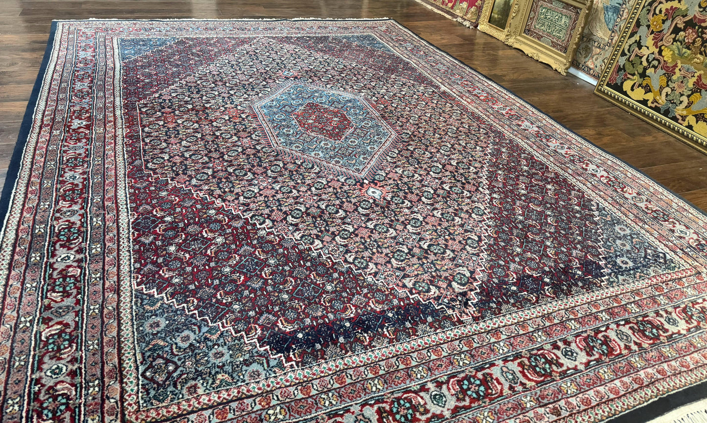 Indo Persian Bidjar Rug 8x11, Herati Mahi Pattern, Red Navy Blue, Handmade Vintage Wool Carpet - Nuvé