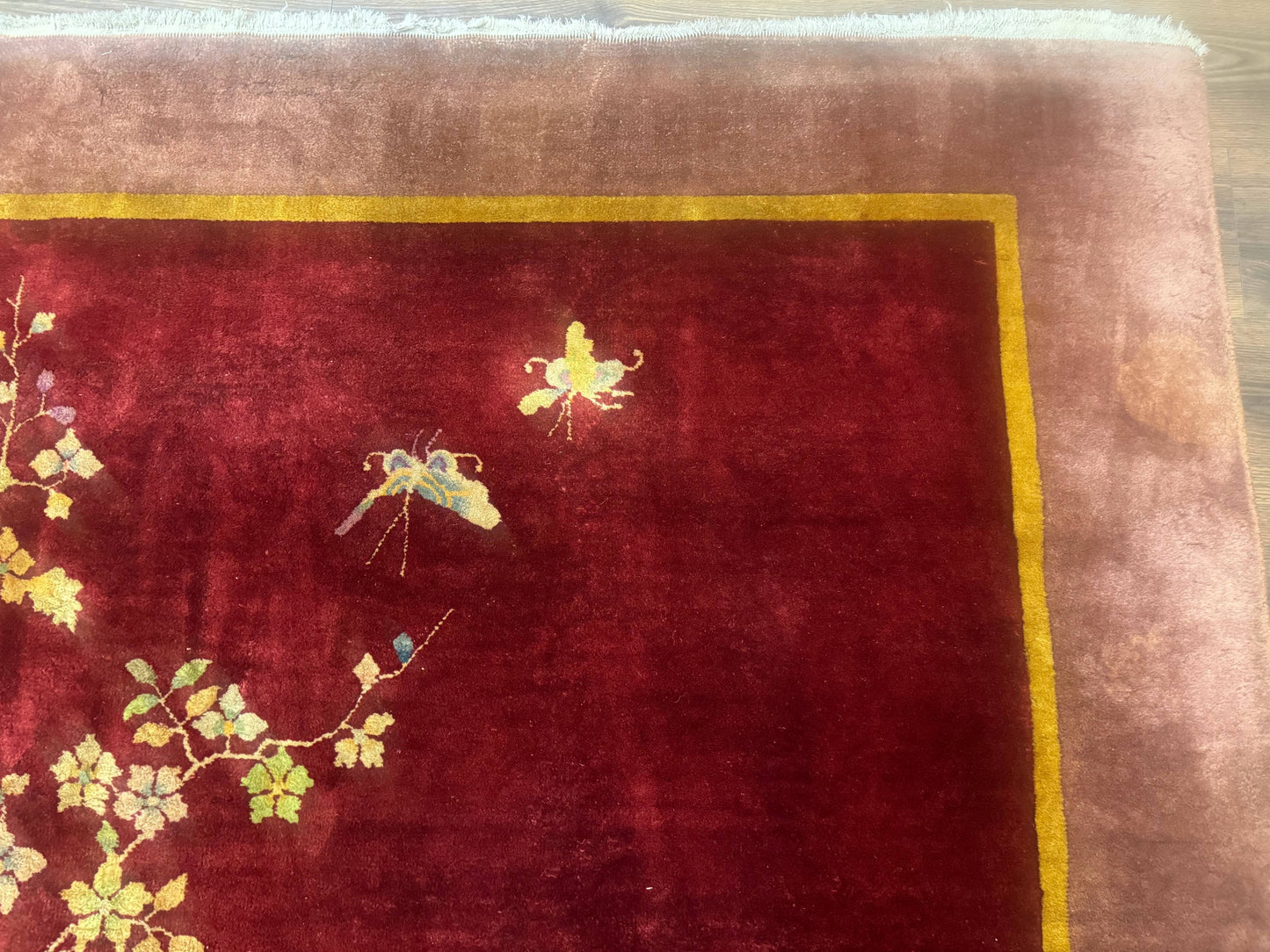 Red Chinese Art Deco Rug 9x11, Simple Design, Wool Chinese Area Rug, Antique - Nuvé
