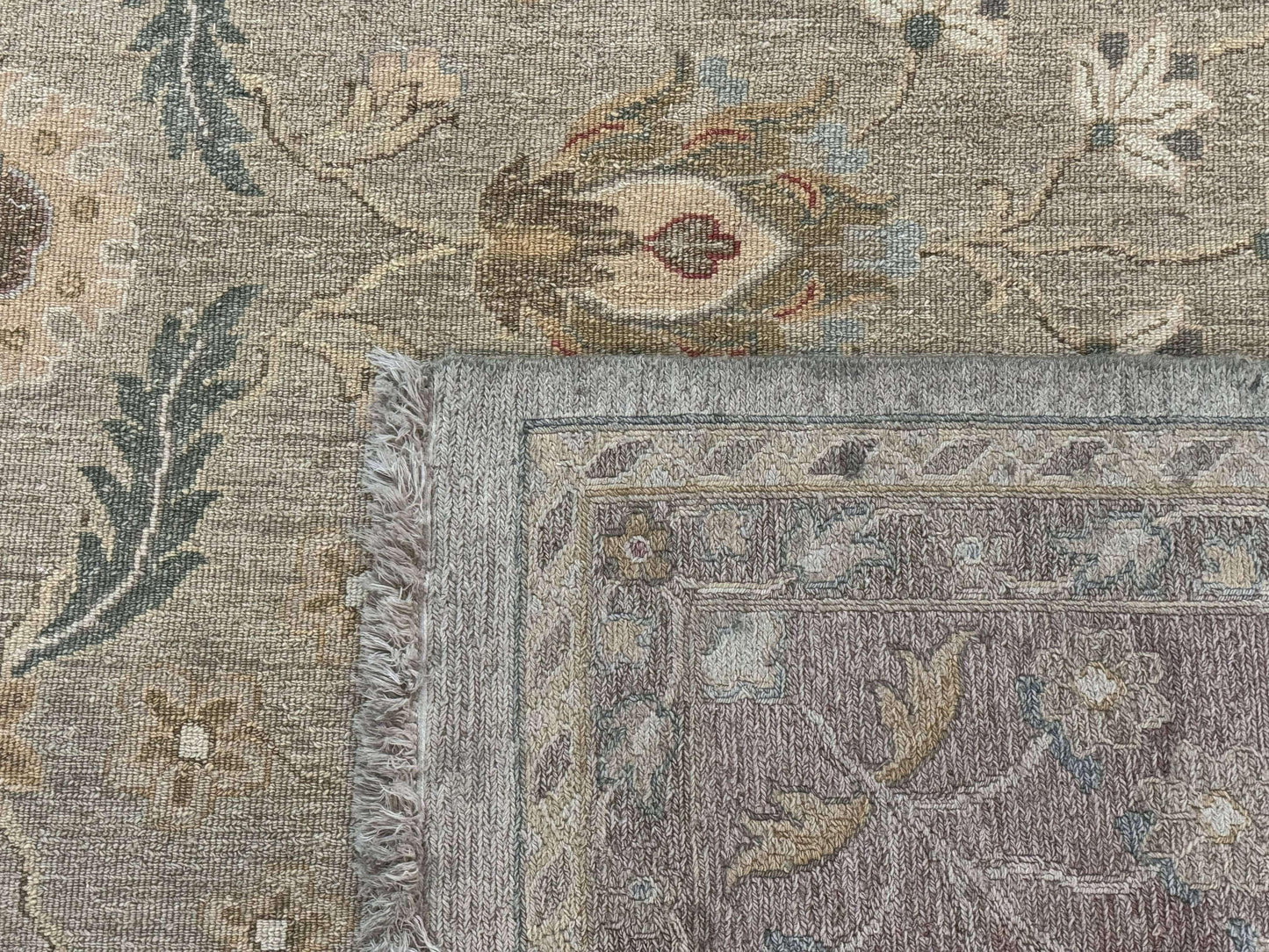 Large Turkish Soumak Rug 10x14, Flatweave Dhurrie, Handmade, Light Green and Salmon - Nuvé