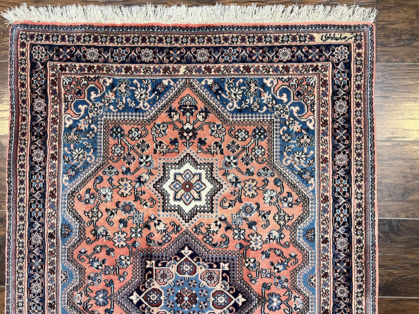 Persian Shiraz Rug 3x5, Geometric Tribal Rug, Wool Hand Knotted Vintage Carpet, Light Red & Blue, Signed by Masterweaver - Nuvé