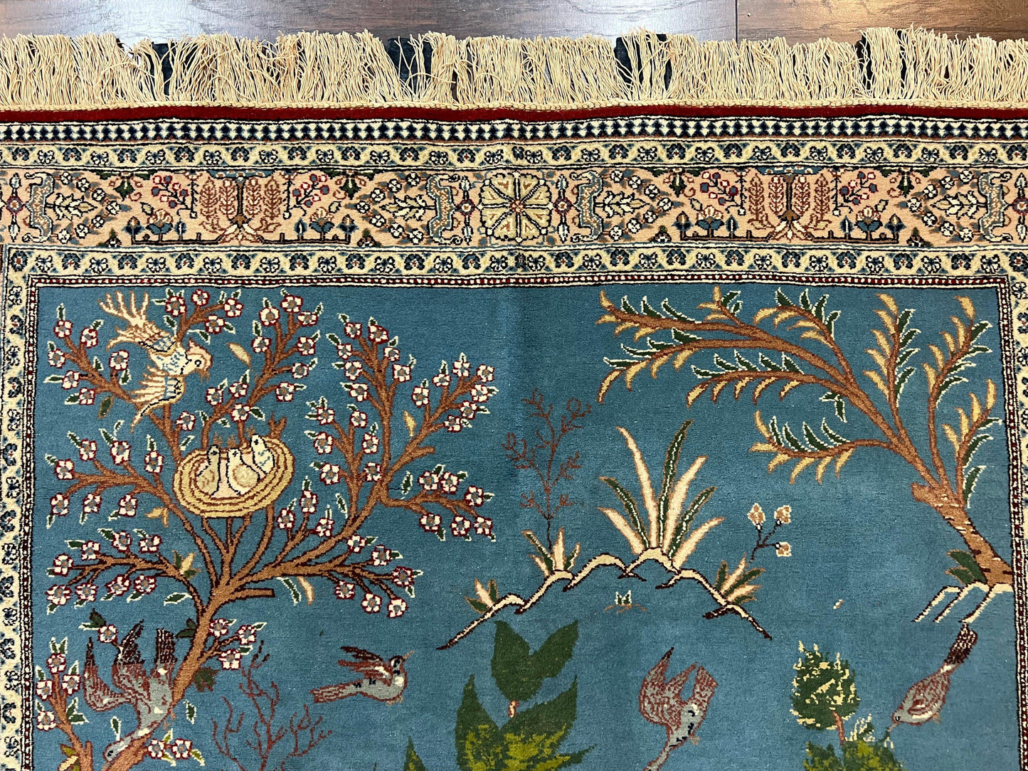 Vintage Persian Qum Pictorial Rug 5x7 - Wool & Silk - Nuvé