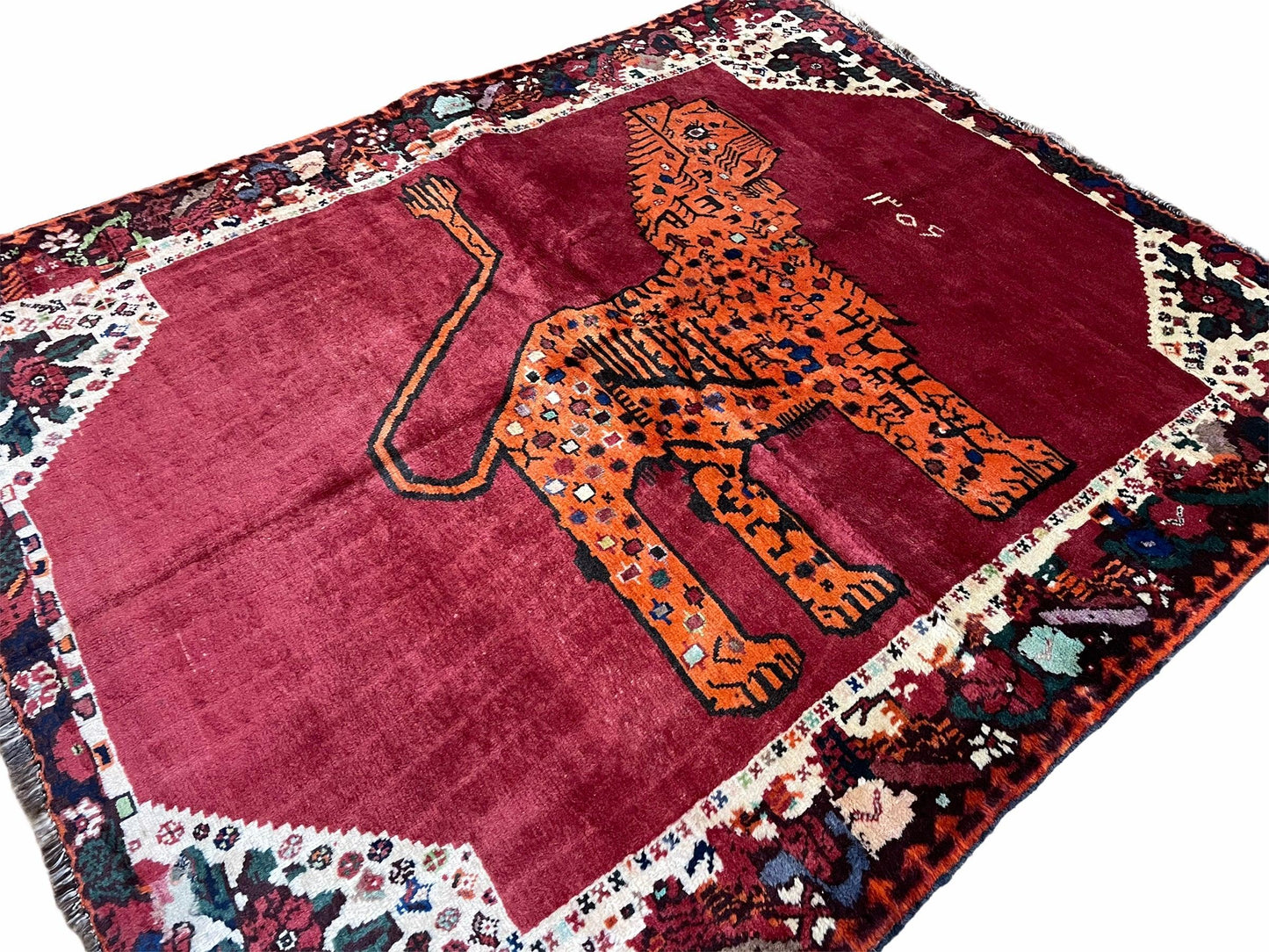5 X 6 Handmade Rug Zagros Quality Wool Rug Lion Organic Dyes Red Leopard Tribal - Nuvé