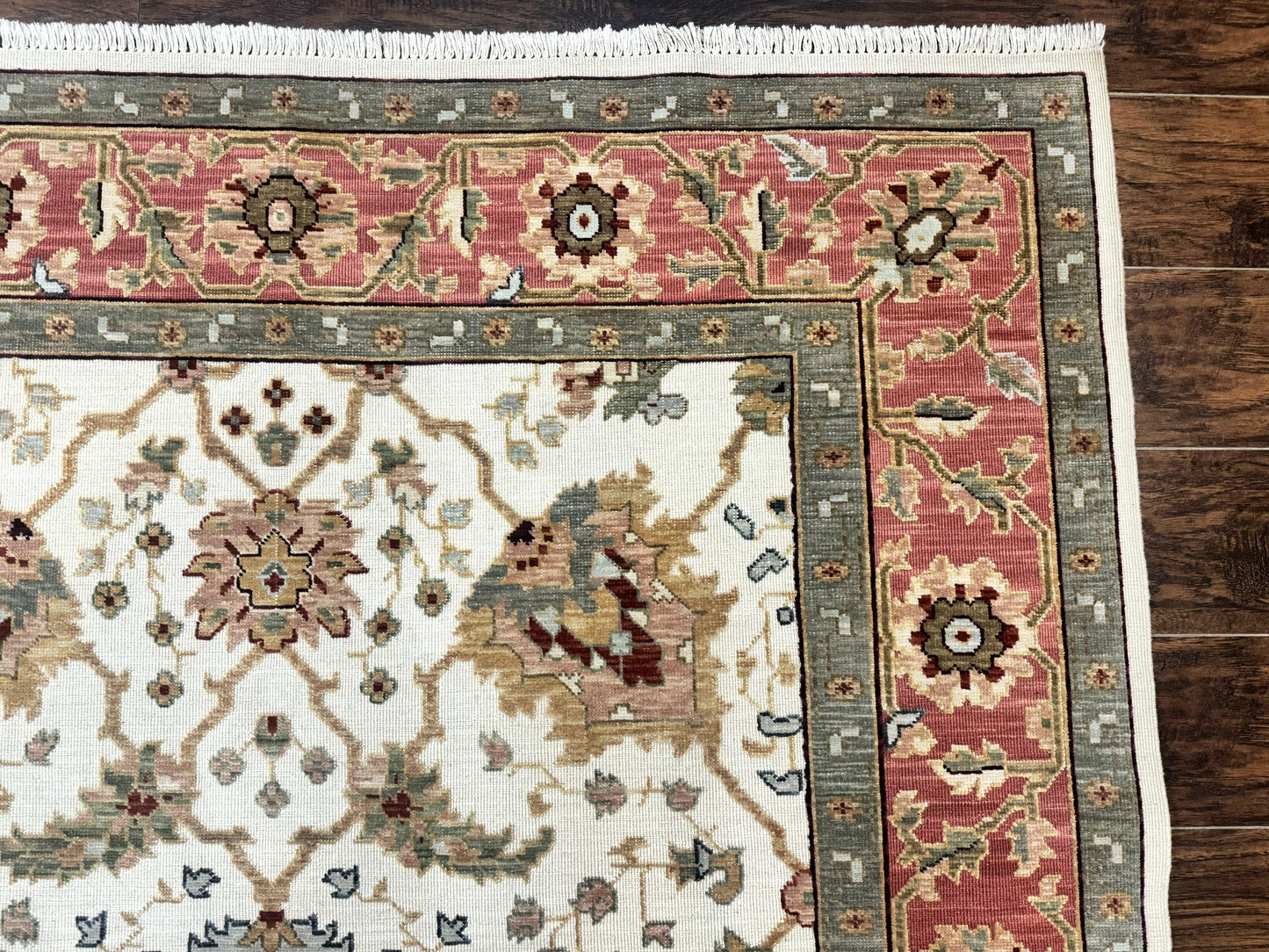 Flatweave Soumak Rug 6x9, Nourison Rug, Wool Handmade, Floral, Ivory - Nuvé