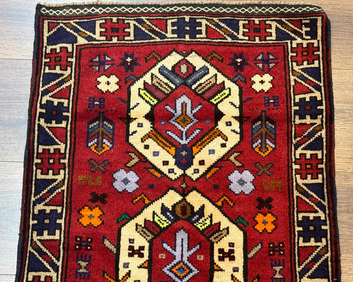Small Persian Tribal Rug, Red and Ivory, Baluch Rug - Nuvé