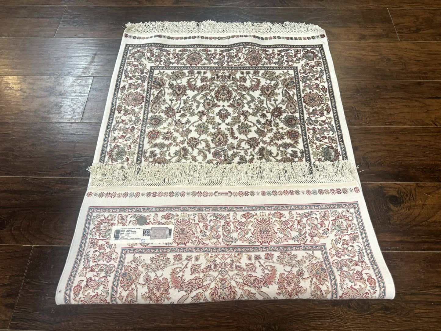 Small Turkish Silk Rug 2.6 x 4, Ivory, Allover Design, Bamboo Silk - Nuvé