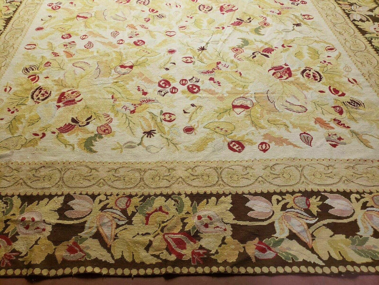 9' X 11' Handmade Chinese Needlepoint Wool Floral Rug Carpet Rose Garden Chic - Nuvé