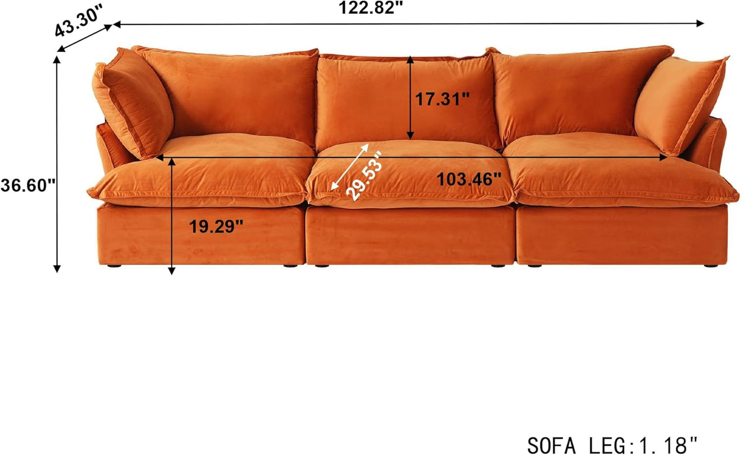 Sabi Modular Boucle Cloud Sofa - Orange - 3-Seater Sofa - Nuvé