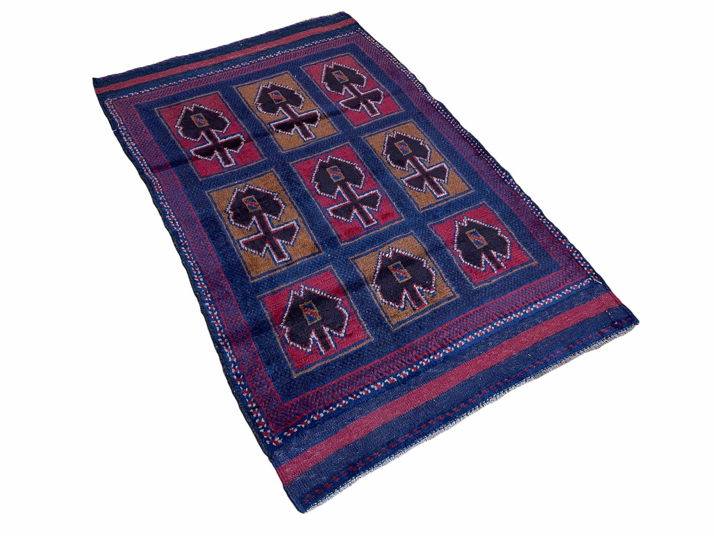 2' 9" X 4' 5" Vintage Handmade Tribal Wool Rug Balouchi Afghan Rug Blue Red 3x5 - Nuvé