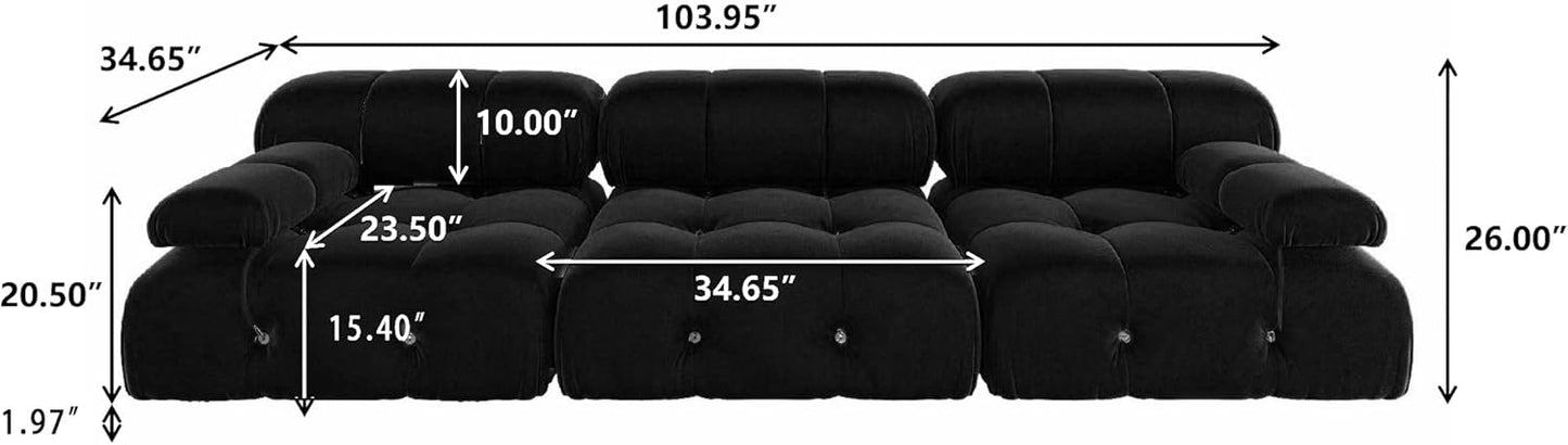 Nuvé® Takumi Velvet Modular Bouclé Cloud Sofa - Black - 3 Seater Sofa - Nuvé