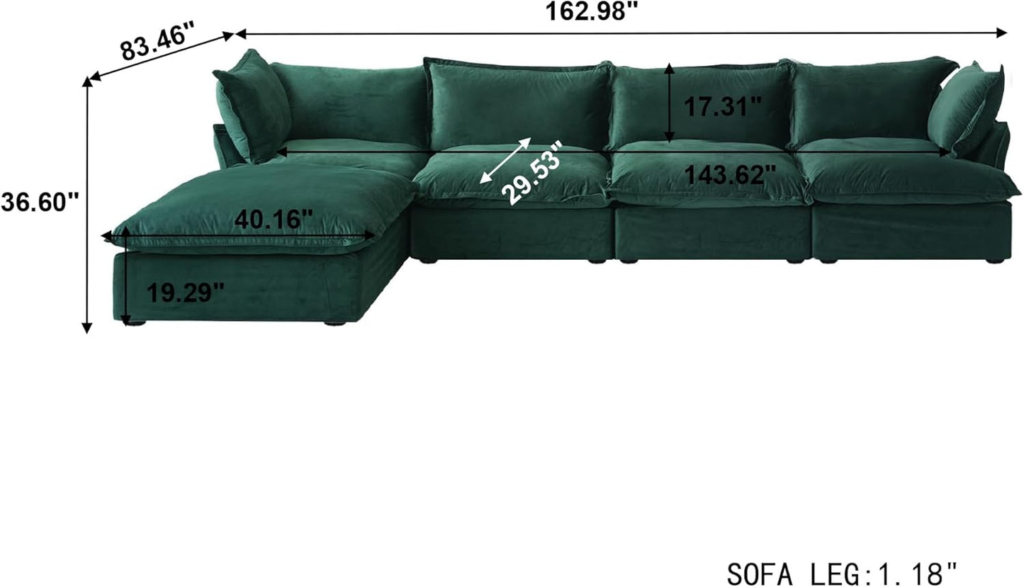 Sabi Modular Boucle Cloud Sofa - Green - 4-Seater Sectional Sofa with Ottoman - Nuvé