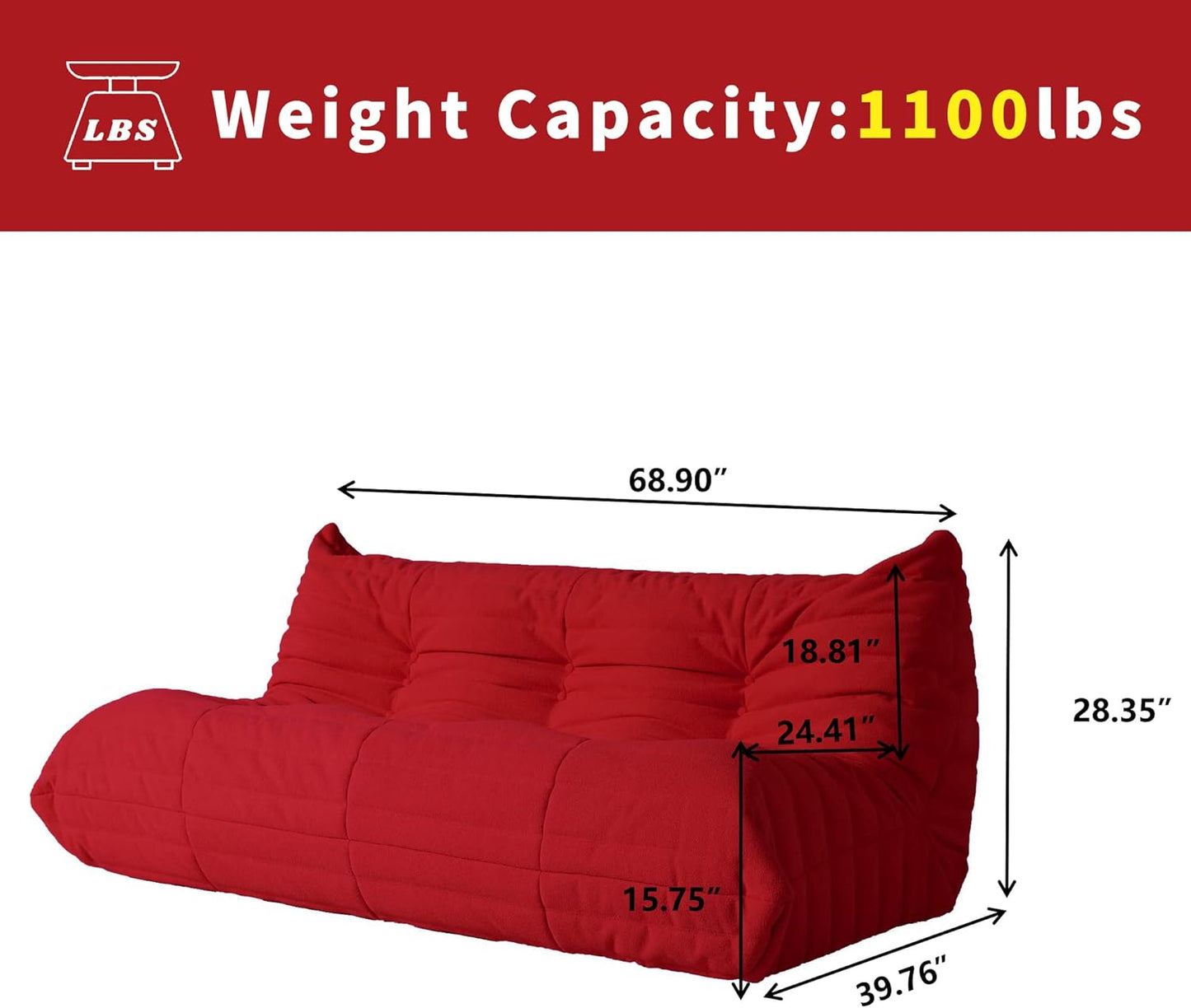 Muku Bouclé Chair - Red - 3 Seater - Nuvé