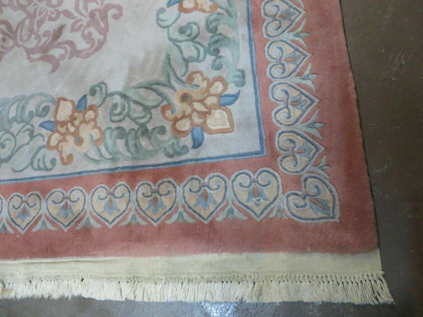 9' X 12' Vintage Handmade Chinese Carving Sculpture Wool Rug Flower Design Pink Carpet - Nuvé