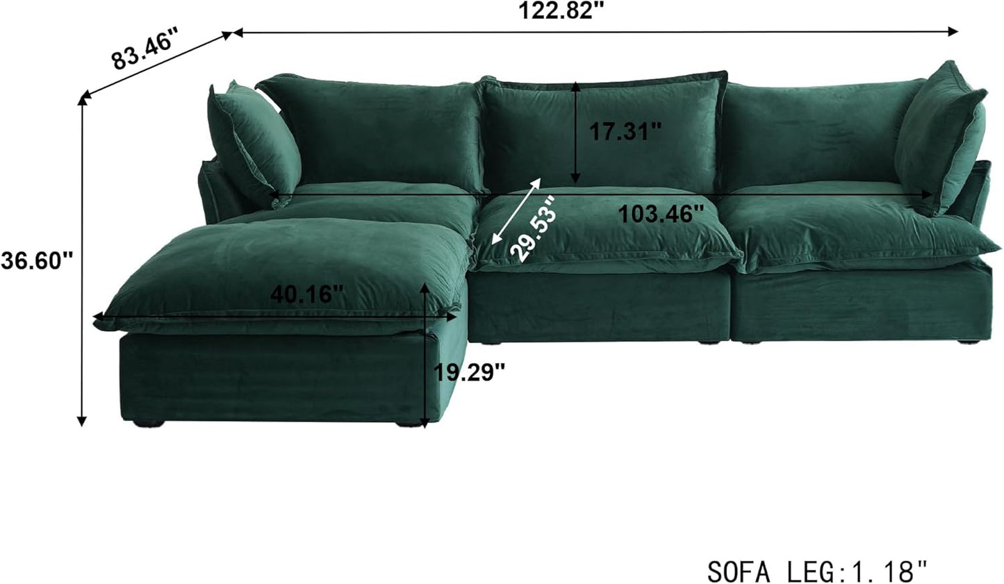 Sabi Modular Boucle Cloud Sofa - Green - 3-Seater Sectional Sofa with Ottoman - Nuvé