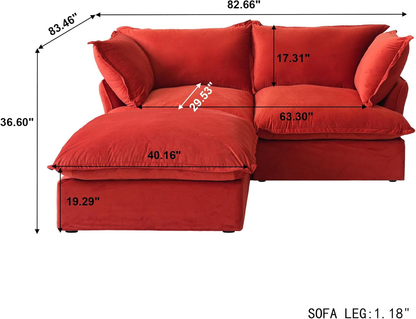 Sabi Modular Boucle Cloud Sofa - Red - Single Ottoman - Nuvé