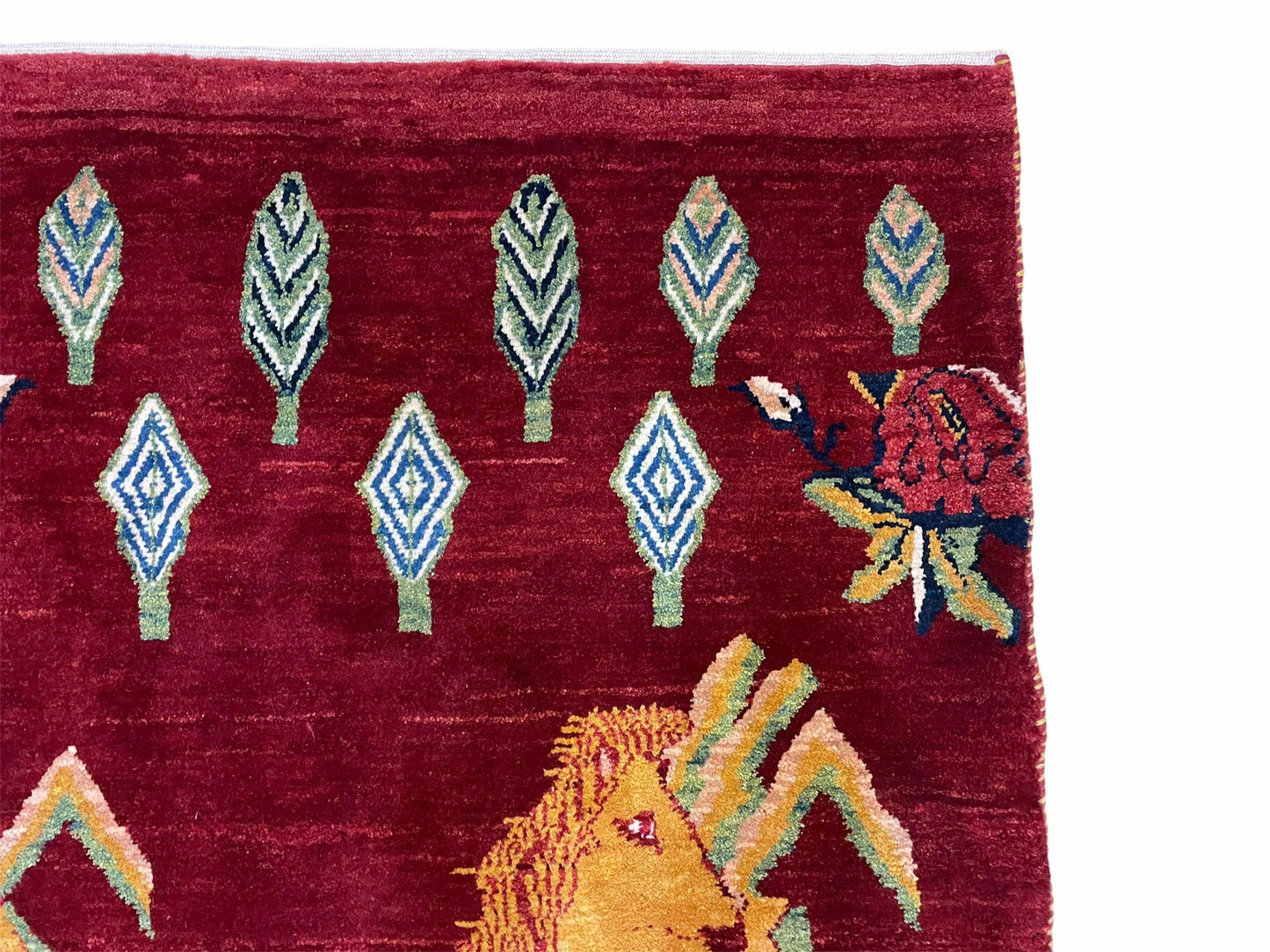 3 X 5 Handmade Rug New Vintage Rug Quality Wool Pictorial Lion Jungle Veg Dyes - Nuvé