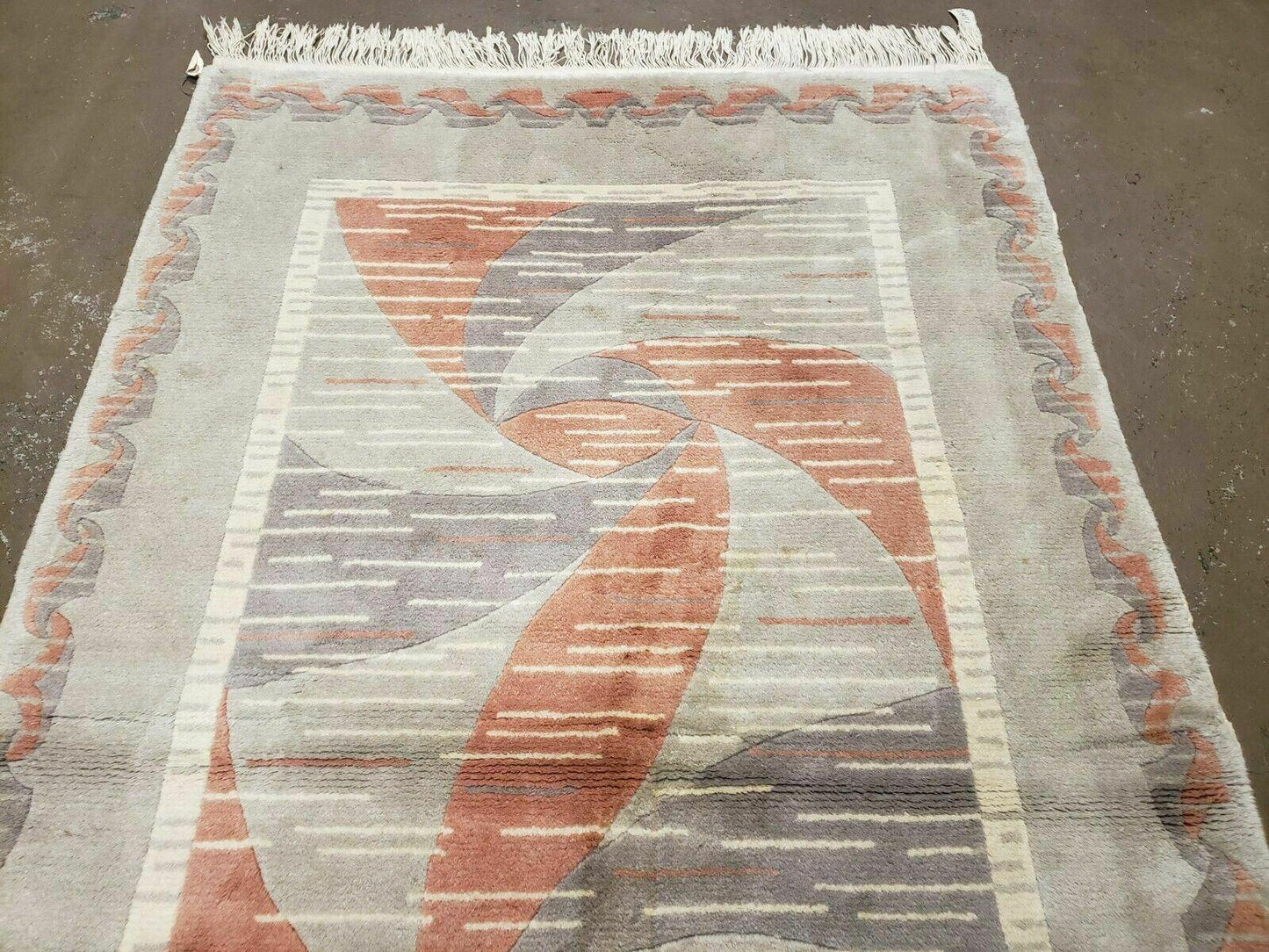 3' X 5' Handmade Modern Chinese Accent Rug - Silk on Cotton Carpet - Abstract Contemporary Design - Beige and Orange - Nuvé