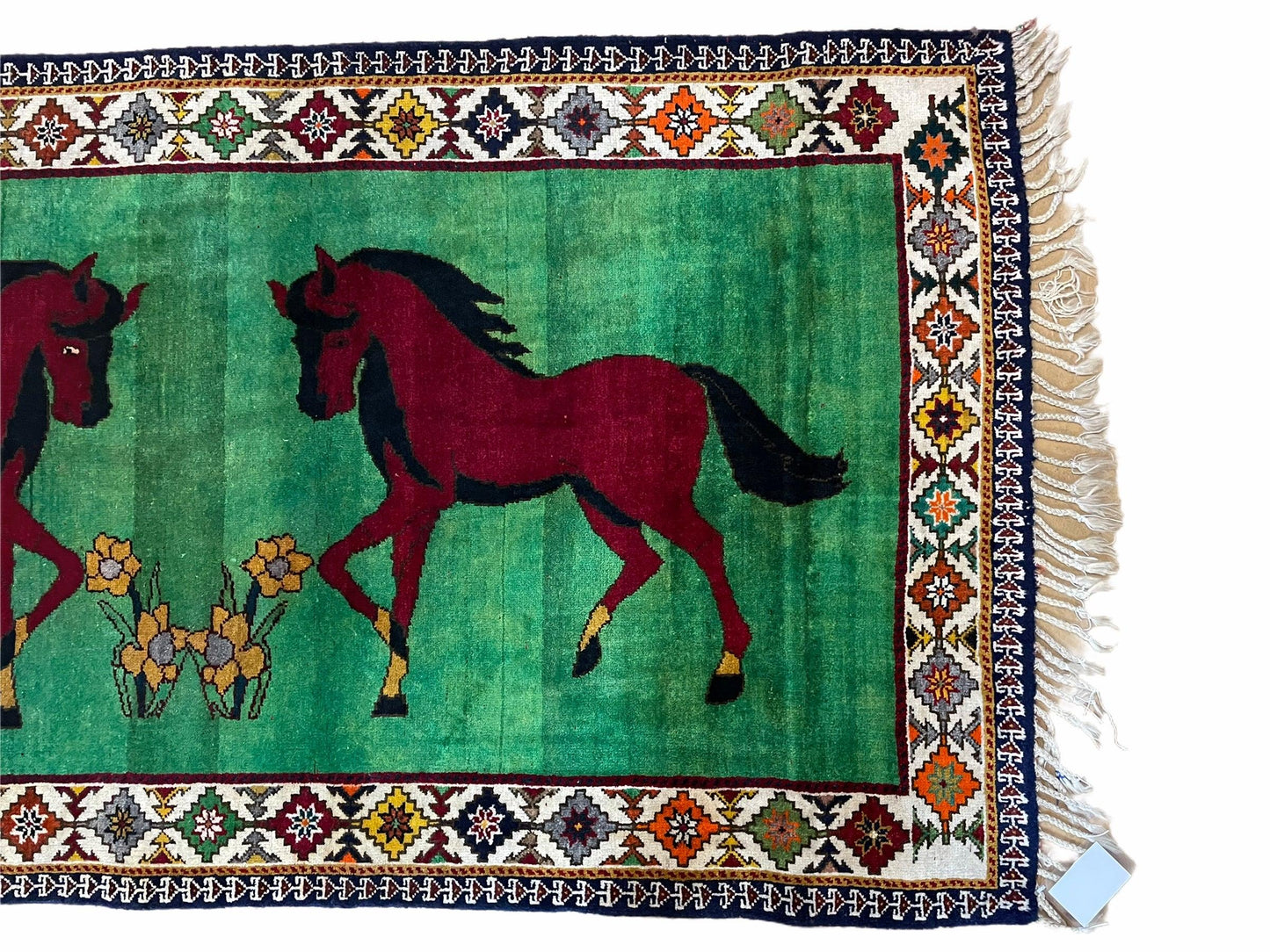 4 X 7 Handmade Rug Zagros Quality Wool Pictorial Horses Green Butterfly Colorful - Nuvé