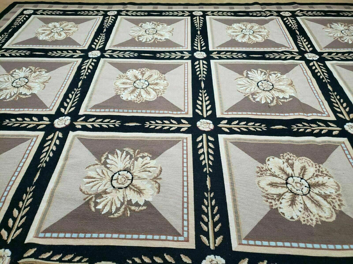 9' X 12' Handmade English Aubusson Savonnerie Design Needlepoint Wool Rug Nice
