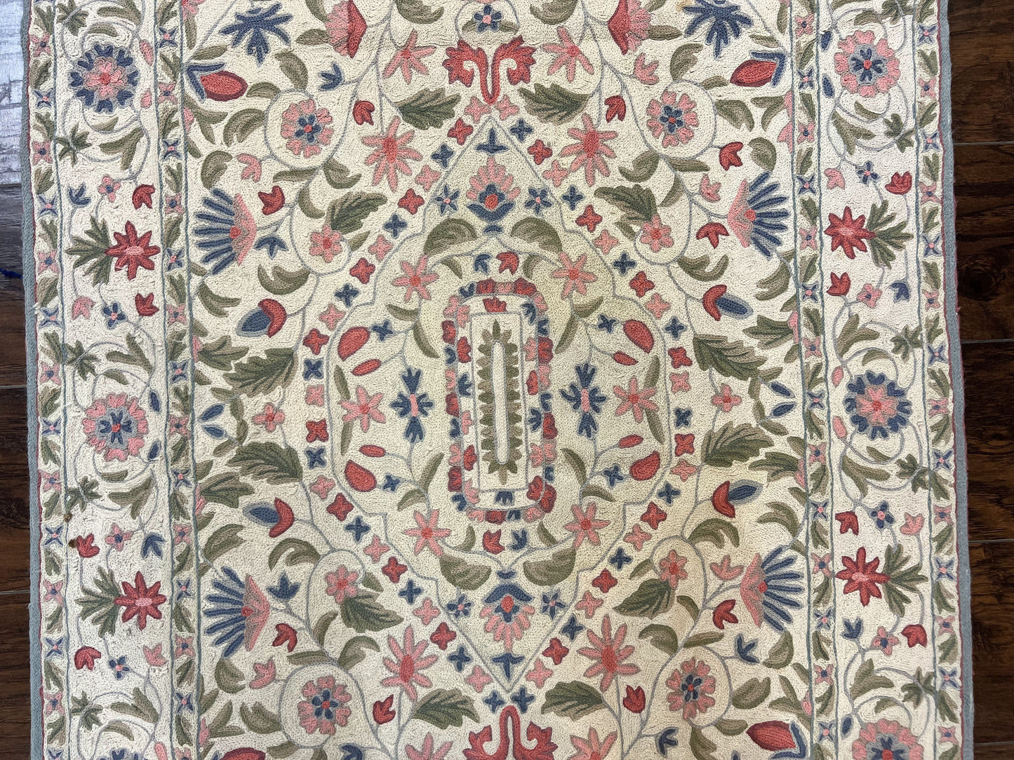 Hand Stitched Indian Rug 4x5, Floral, Vintage Hand Embroidered Rug - Nuvé