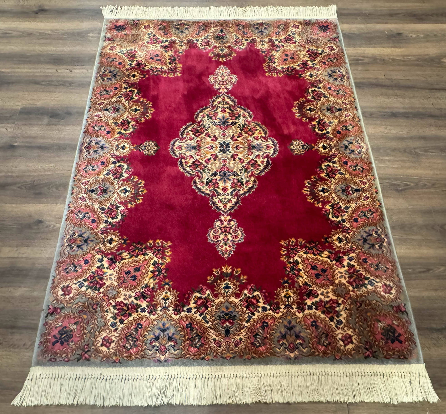 Karastan Rug 4x6 Red Medallion Kirman #762, Wool Vintage Original 700 Series - Nuvé