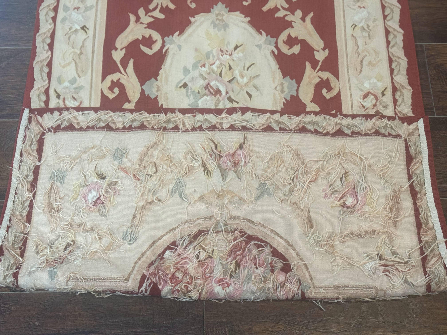Aubusson Runner Rug 3x10, European Design, Red and Beige, Elegant, Handmade Wool Rug - Nuvé