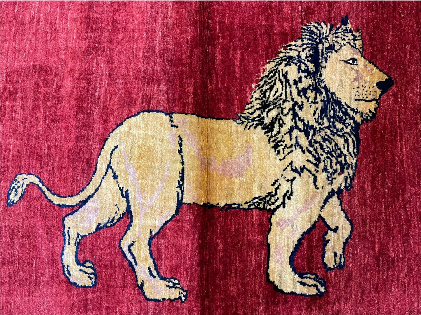 3 X 5 Handmade Hand-Knotted Quality Wool Rug New Vintage Lion Red Pictorial - Nuvé