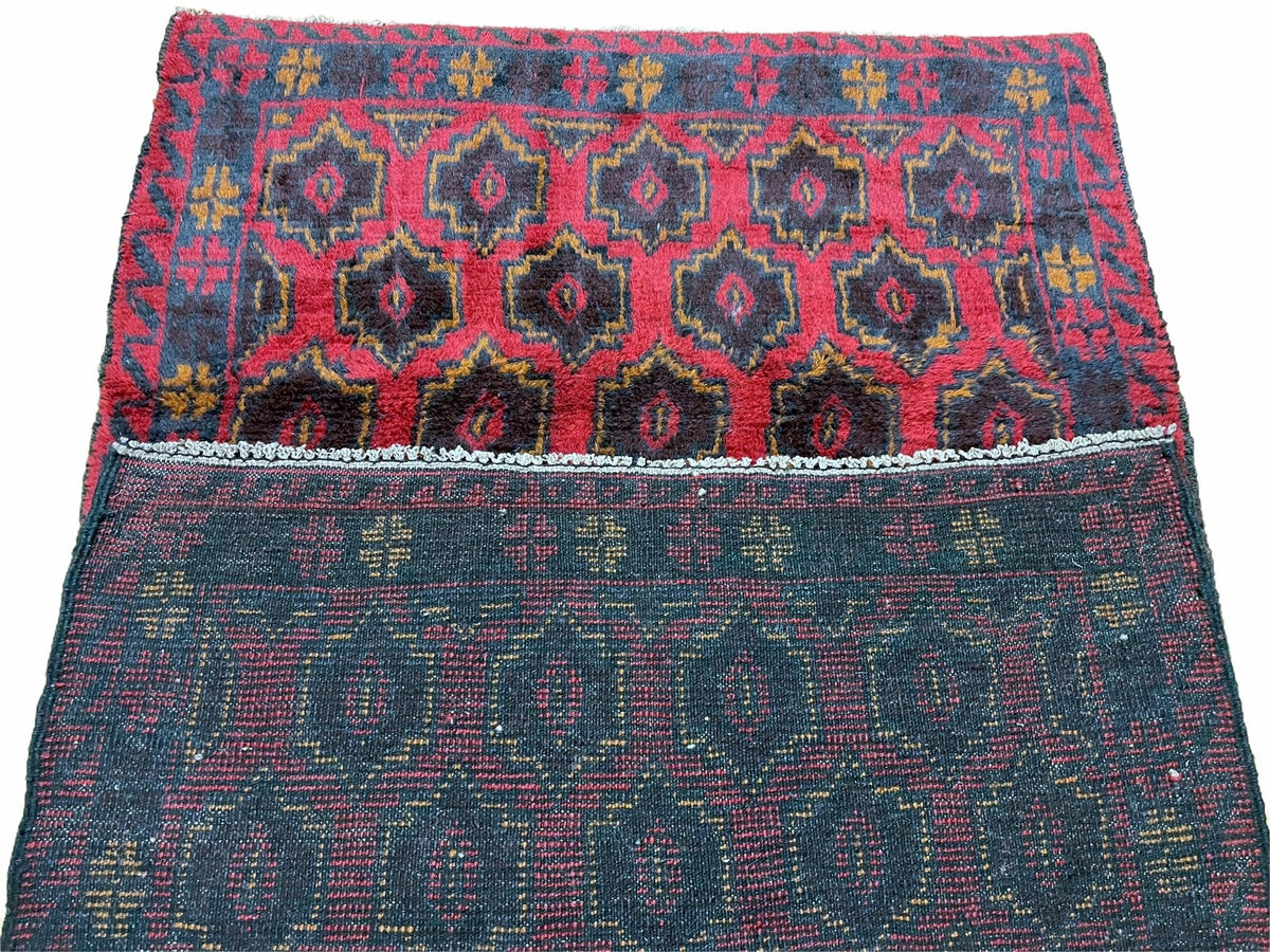 2' 10" X 4'7" Vintage Handmade Tribal Wool Rug Balouchi Rug Afghan Rug Red Blue