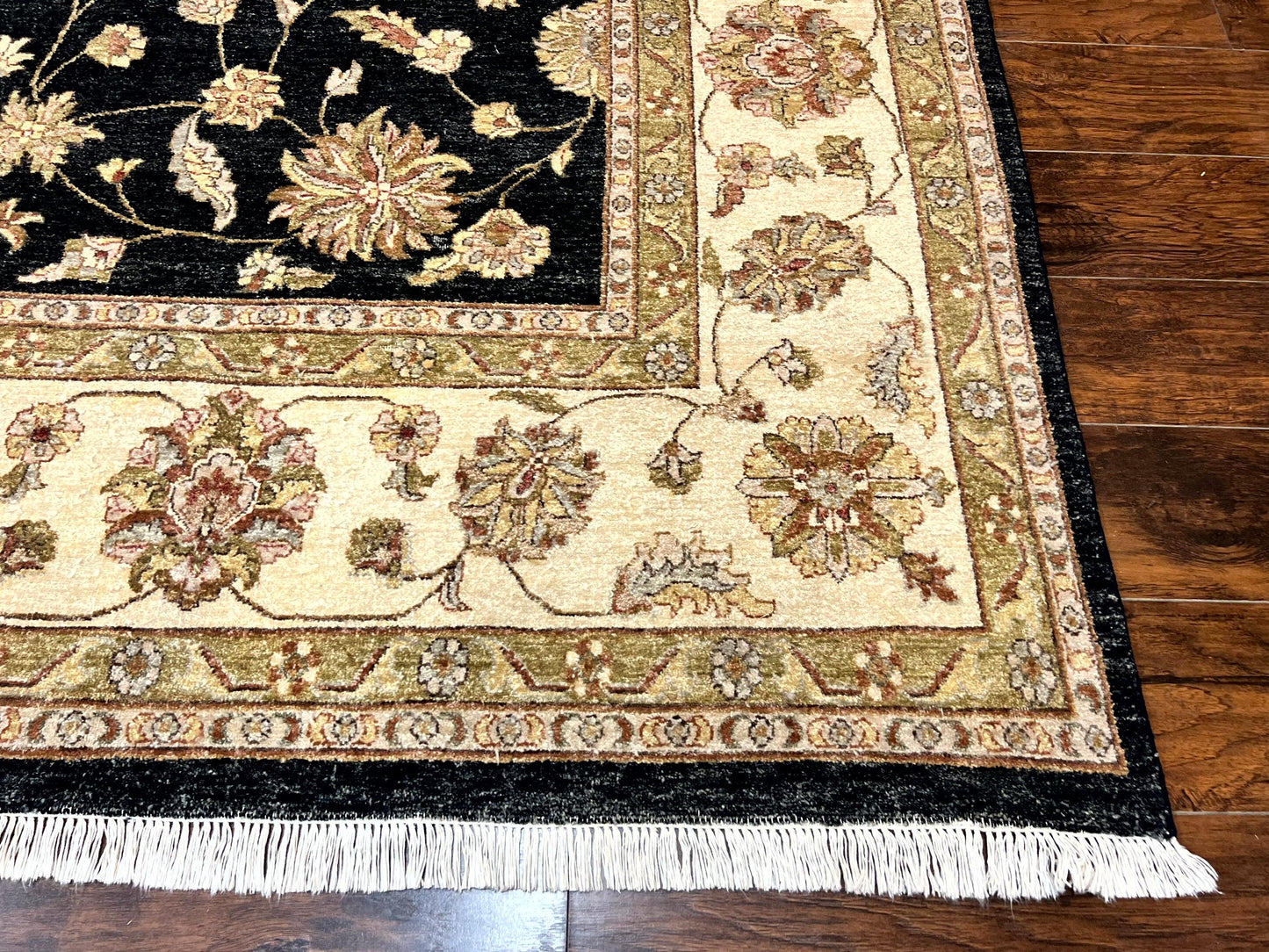 Indo Persian Rug 10x14, Charcoal and Beige, Floral Allover, Handmade Vintage Wool Carpet - Nuvé