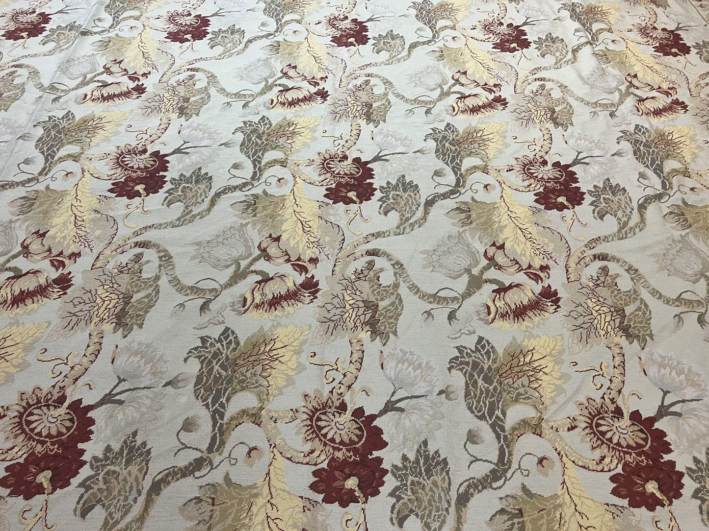 Extra Large Needlepoint Rug 14 x 20, Vintage Handwoven Handmade Wool Flatweave Carpet, Allover Floral Pattern, Elegant European Deisgn Rug - Nuvé