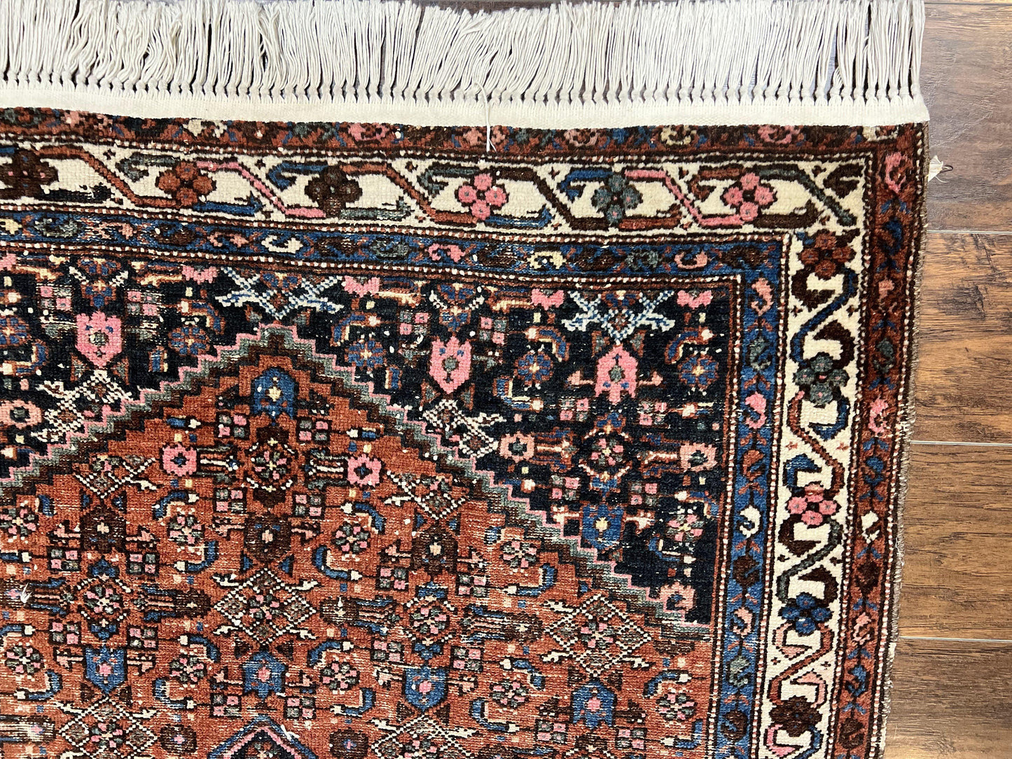 Red Persian Hamadan Rug 4x6, Wool Handmade Antique Carpet, Geometric Medallion Rug, Oriental Rug 4 x 6, Persian Tribal Rug, Hand Knotted Rug - Nuvé