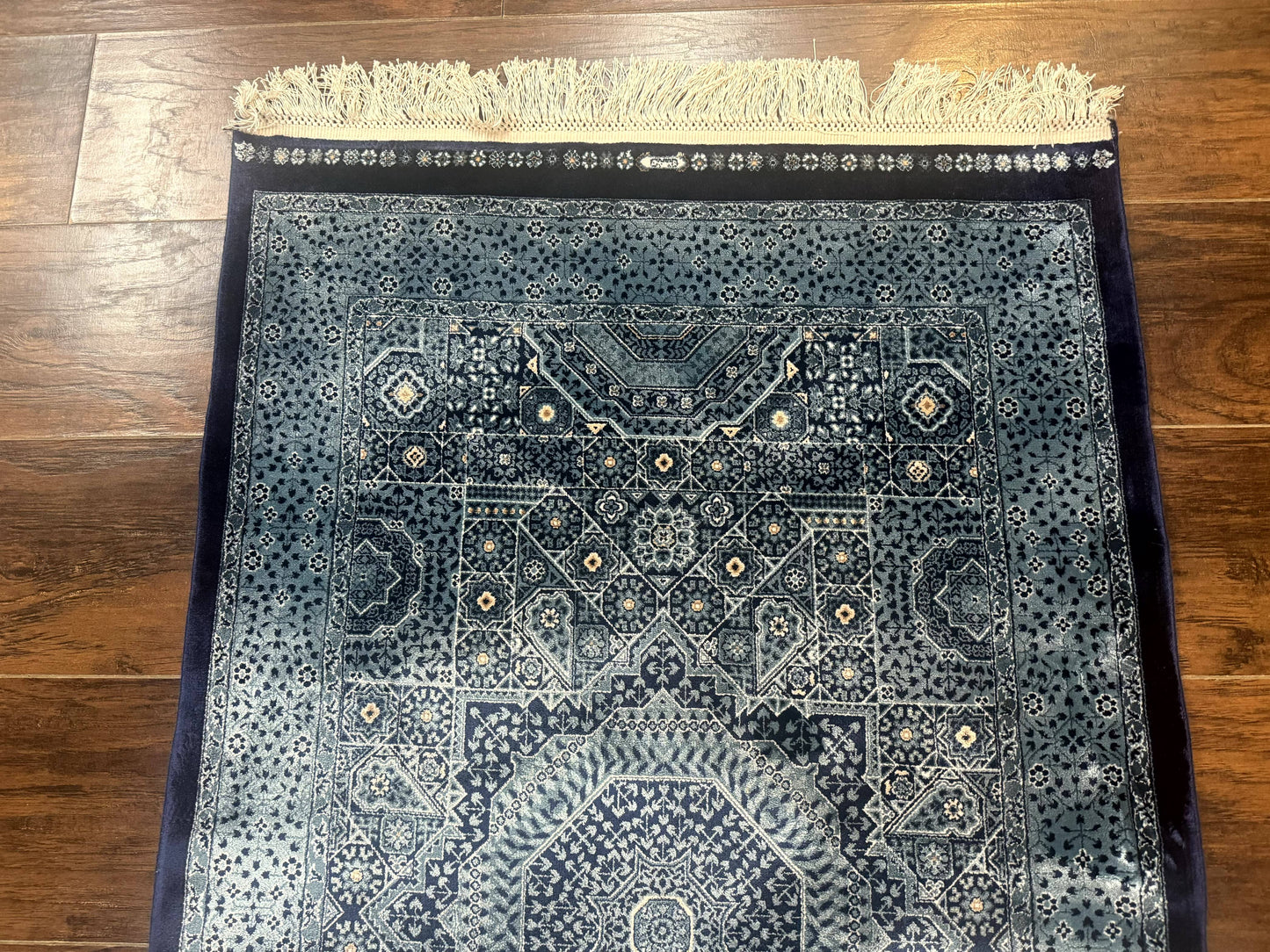 Blue Turkish Silk Hereke Rug 2.6 x 4, Mamluk Red, Blue, Bamboo Silk - Nuvé