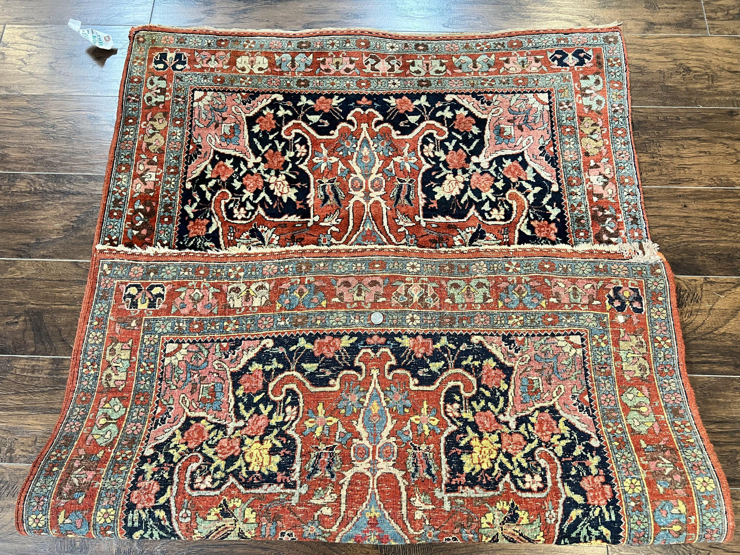 Antique Persian Bidjar Rug 4x5, Red and Blue, Hand Knotted Wool Carpet - Nuvé
