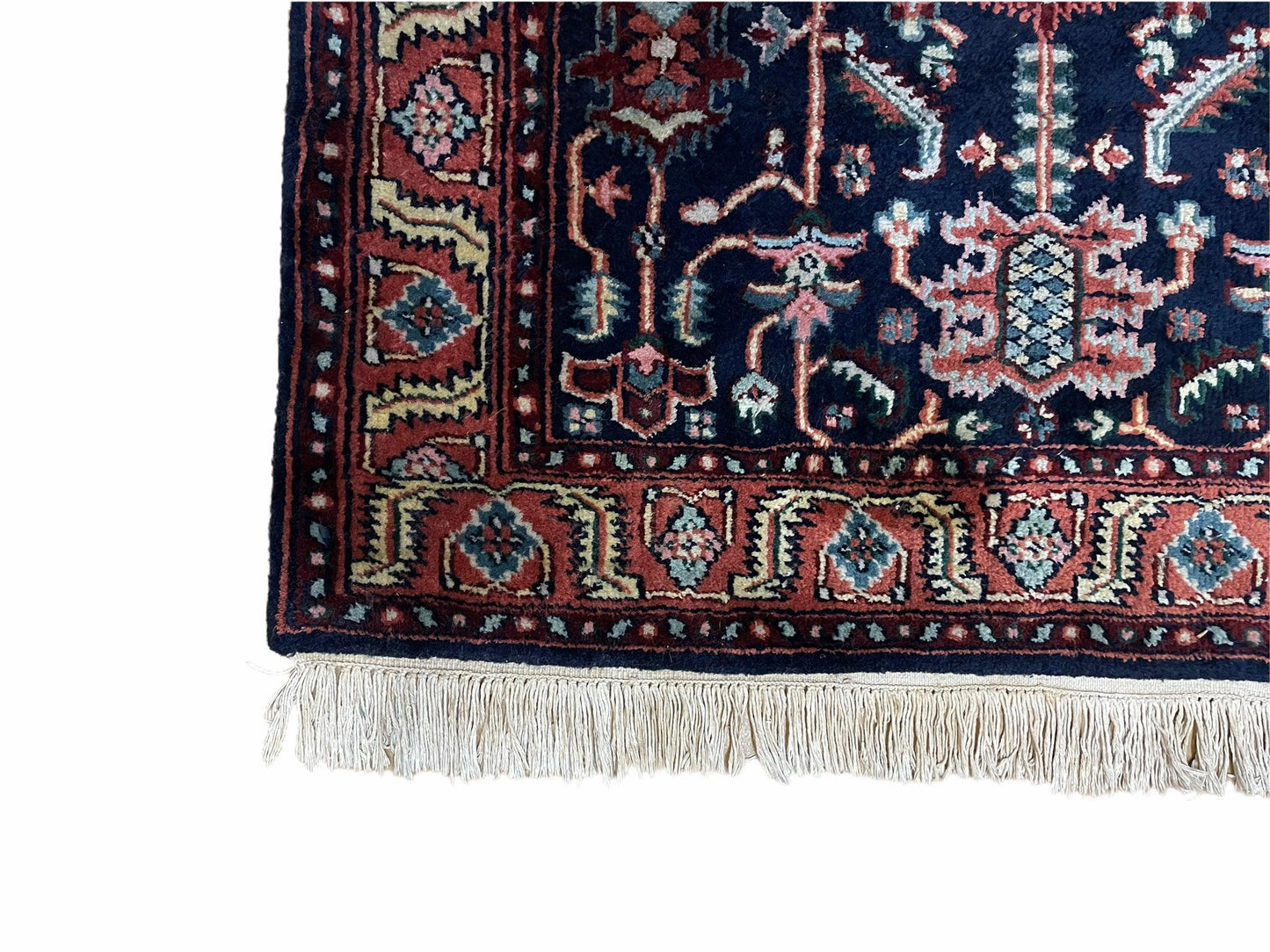 4x6 Vintage Handmade Wool Geometric Rug Organic Dyes Blue Red Hand-Knotted Rug - Nuvé