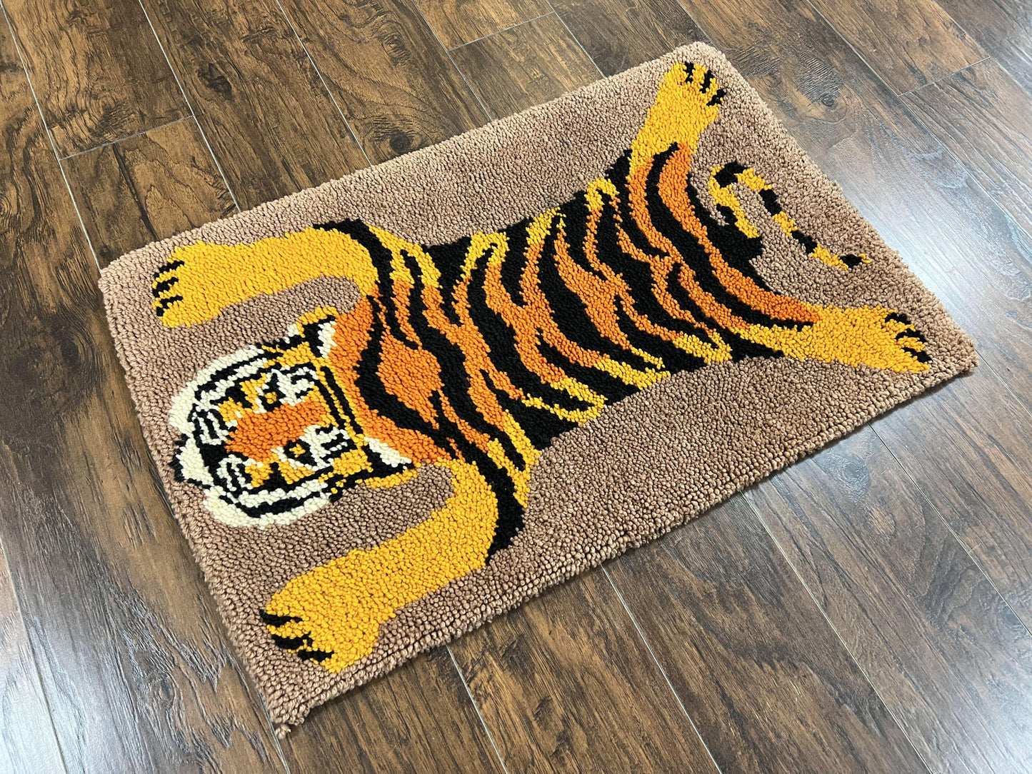 Small Hooked Rug 2x3, Tibetan Tiger Design, Wool, Unique Hooked Rug, Vintage - Nuvé