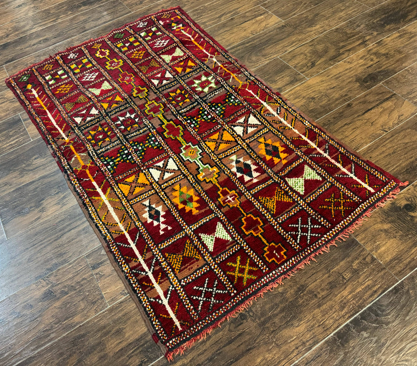 Moroccan Berber Tribal Rug 3x5, Geometric Area Rug, Red Orange Brown - Nuvé