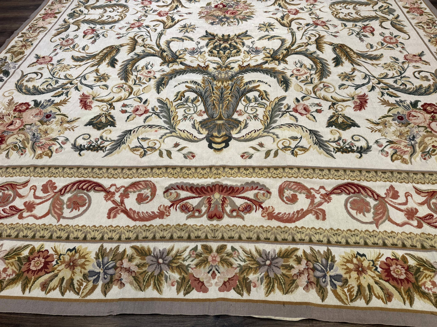 Aubusson Needlepoint Rug 10x14, Elegant European French Carpet, Vintage Carpet - Nuvé