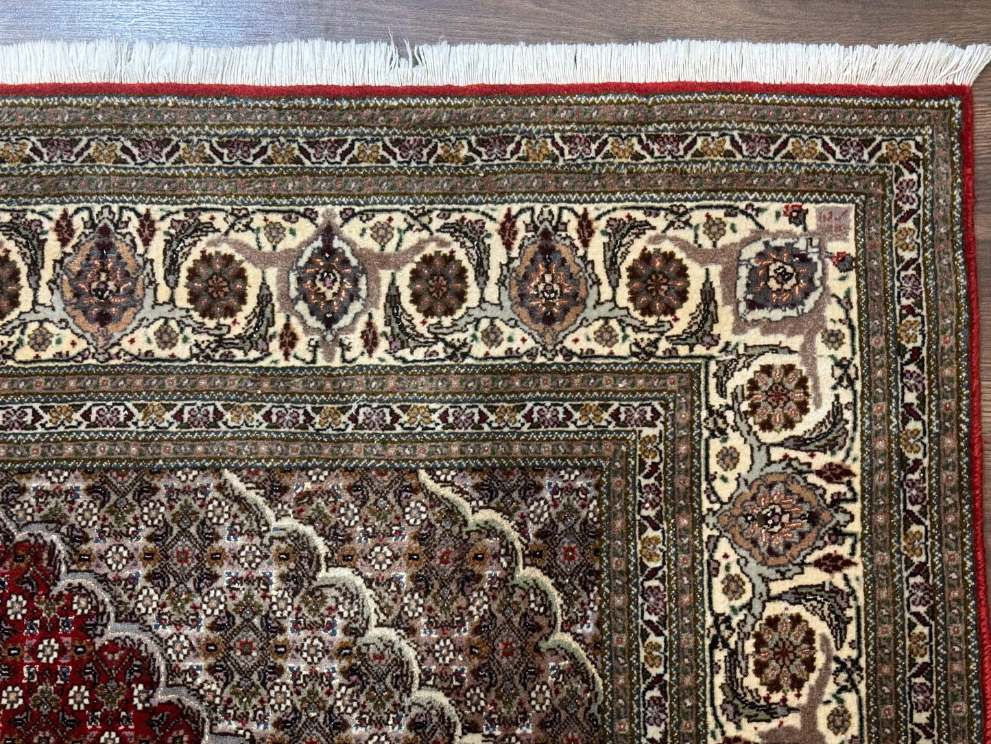 Persian Rug 5x7, Very Fine 330 KPSI, Red and Ivory, Herati Mahi Pattern, Wool & Silk - Nuvé