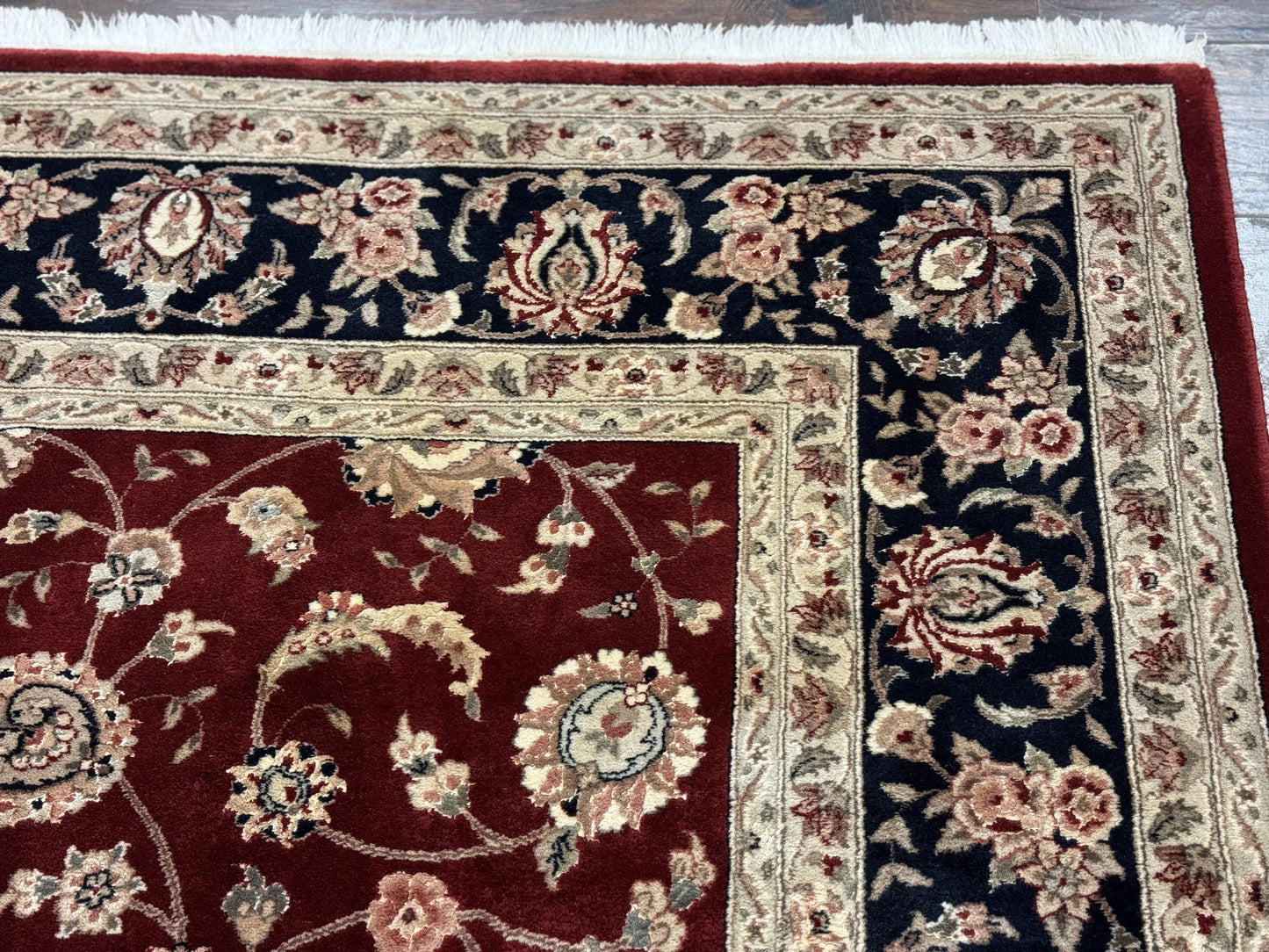 Maroon Persian Area Rug 8x10, Floral Allover, Pak Persian, Wool and Silk Highlights, Traditional Oriental Carpet - Nuvé